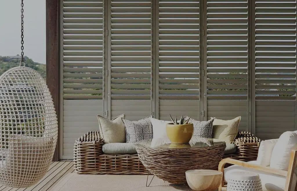 Close-up of powder-coated aluminium outdoor shutter louvre and frame