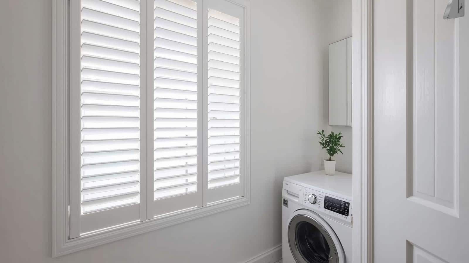 PVC plantation shutters installed in a Brisbane bathroom for humidity resistance