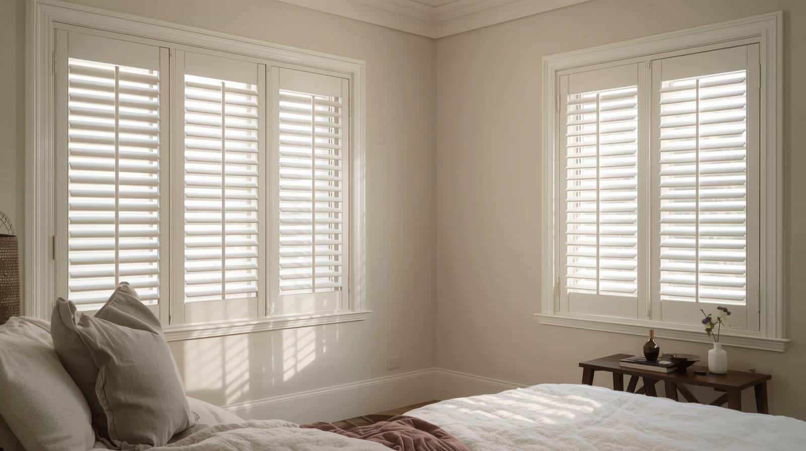 Plantation shutter blinds in a Brisbane living room with natural light and privacy control