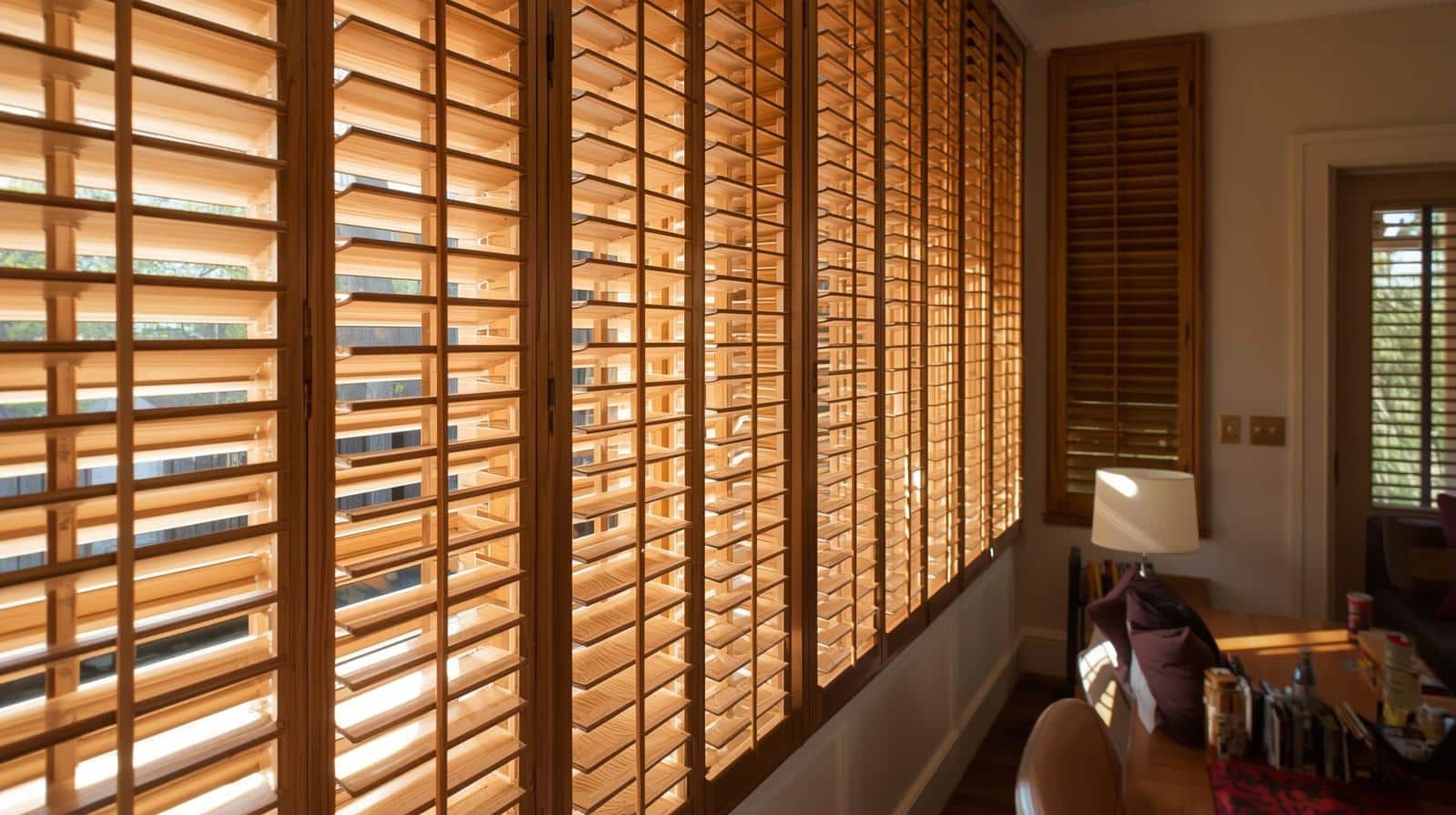 Climate-treated timber plantation shutters providing ventilation control in Brisbane home