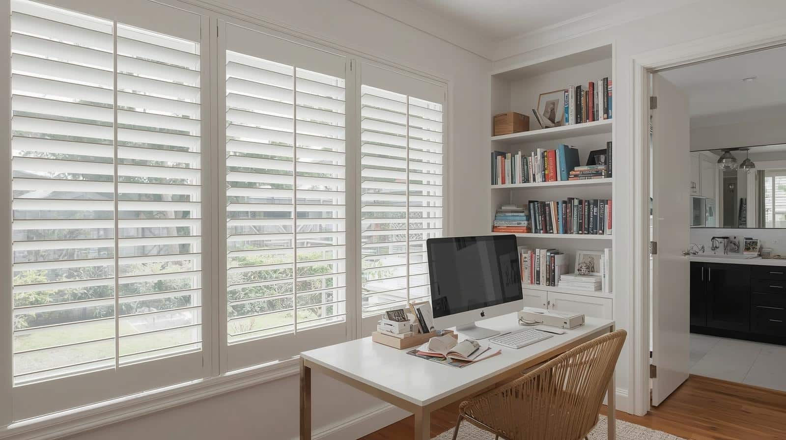Moisture-resistant synthetic plantation shutters Brisbane office
