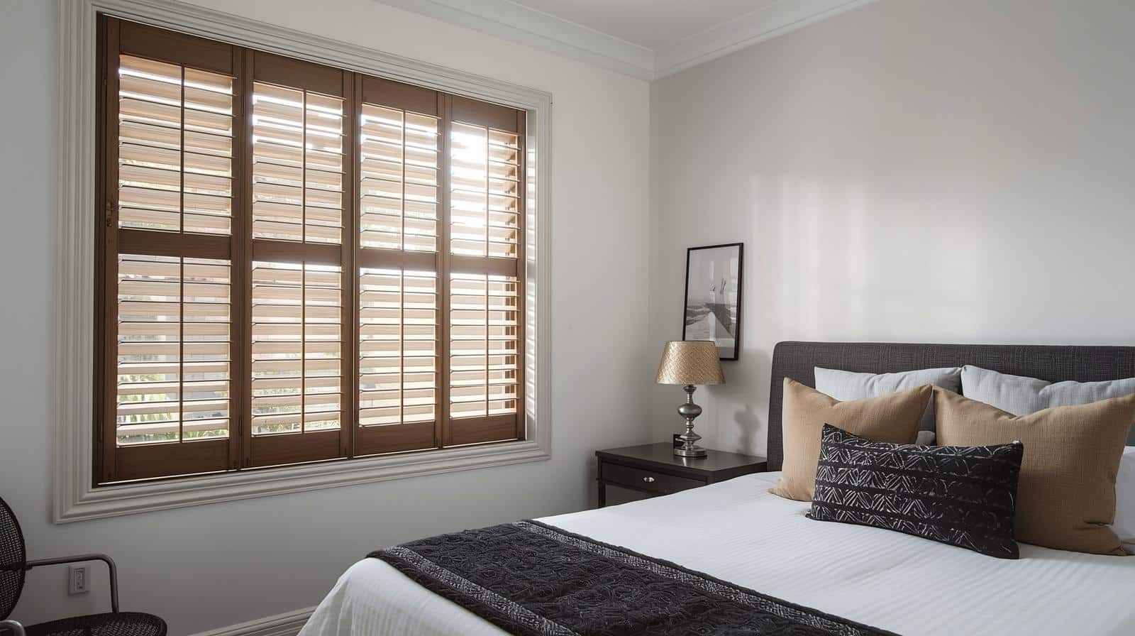 Window shutters Brisbane providing UV protection and heat management in bedroom