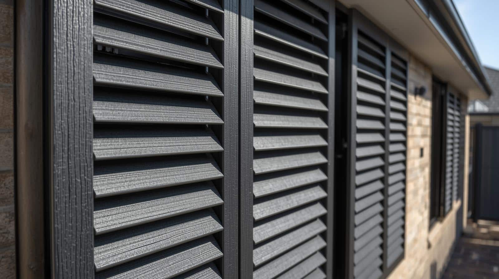 Exterior plantation shutters in Brisbane residential area with durable finish for outdoor use