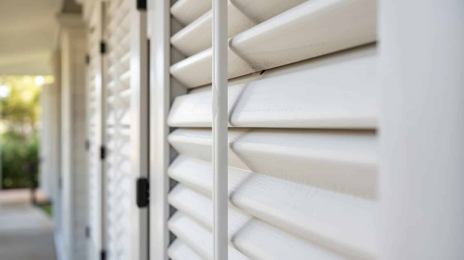Outdoor plantation shutters in Brisbane suburb home providing weather protection and curb appeal