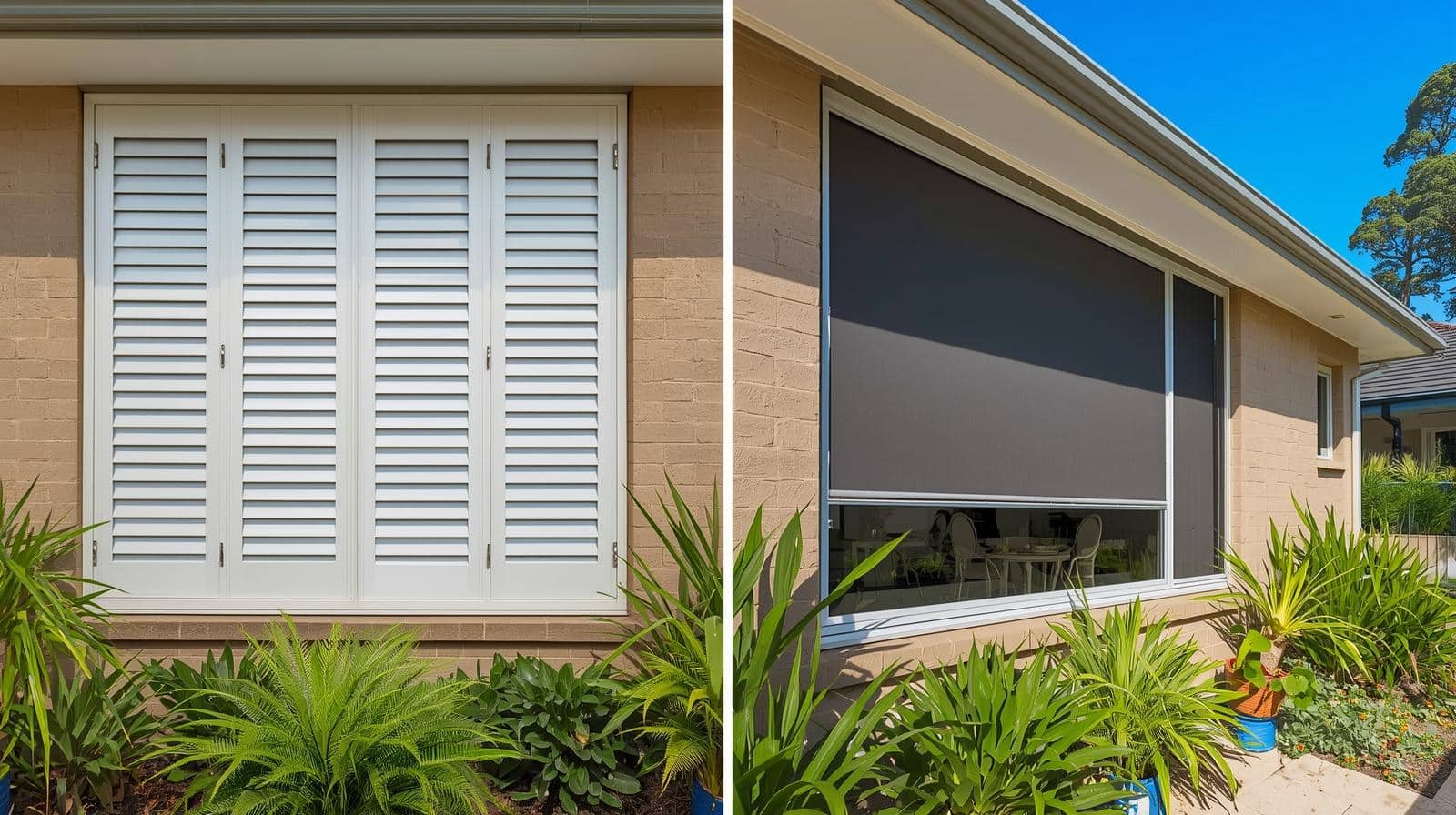 Comparison of outdoor plantation shutters and outdoor blinds for Brisbane patios