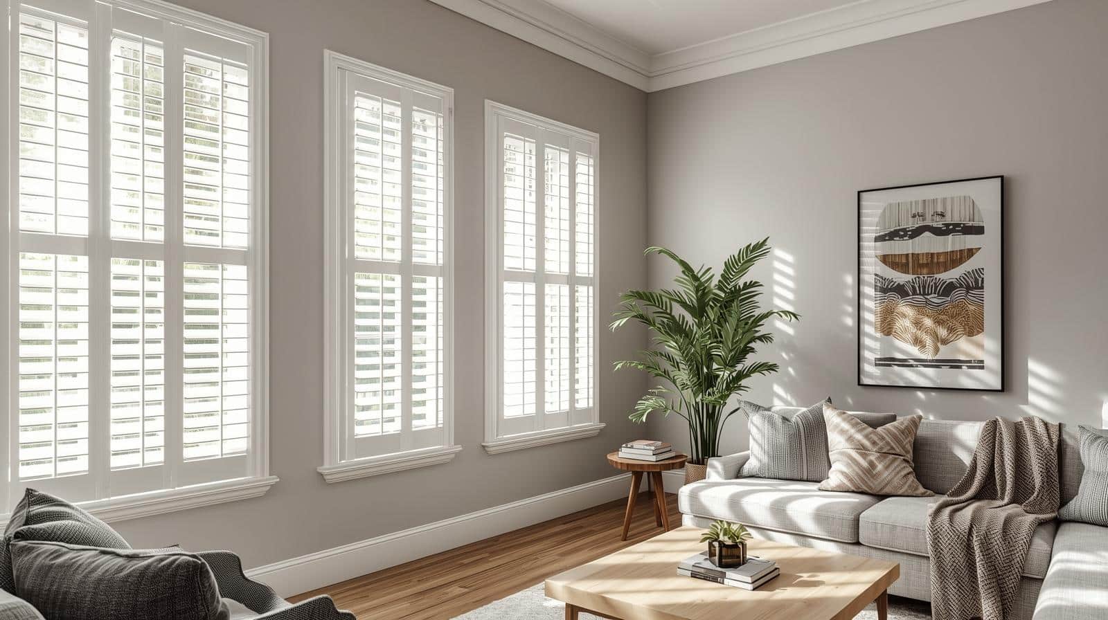 Window shutters Brisbane living room with plantation shutters