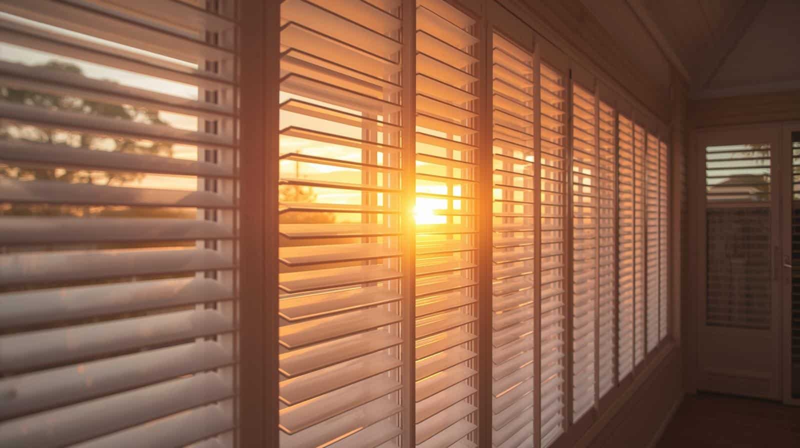 Adjustable louvre shutters in Brisbane home blocking western sun while maintaining natural ventilation