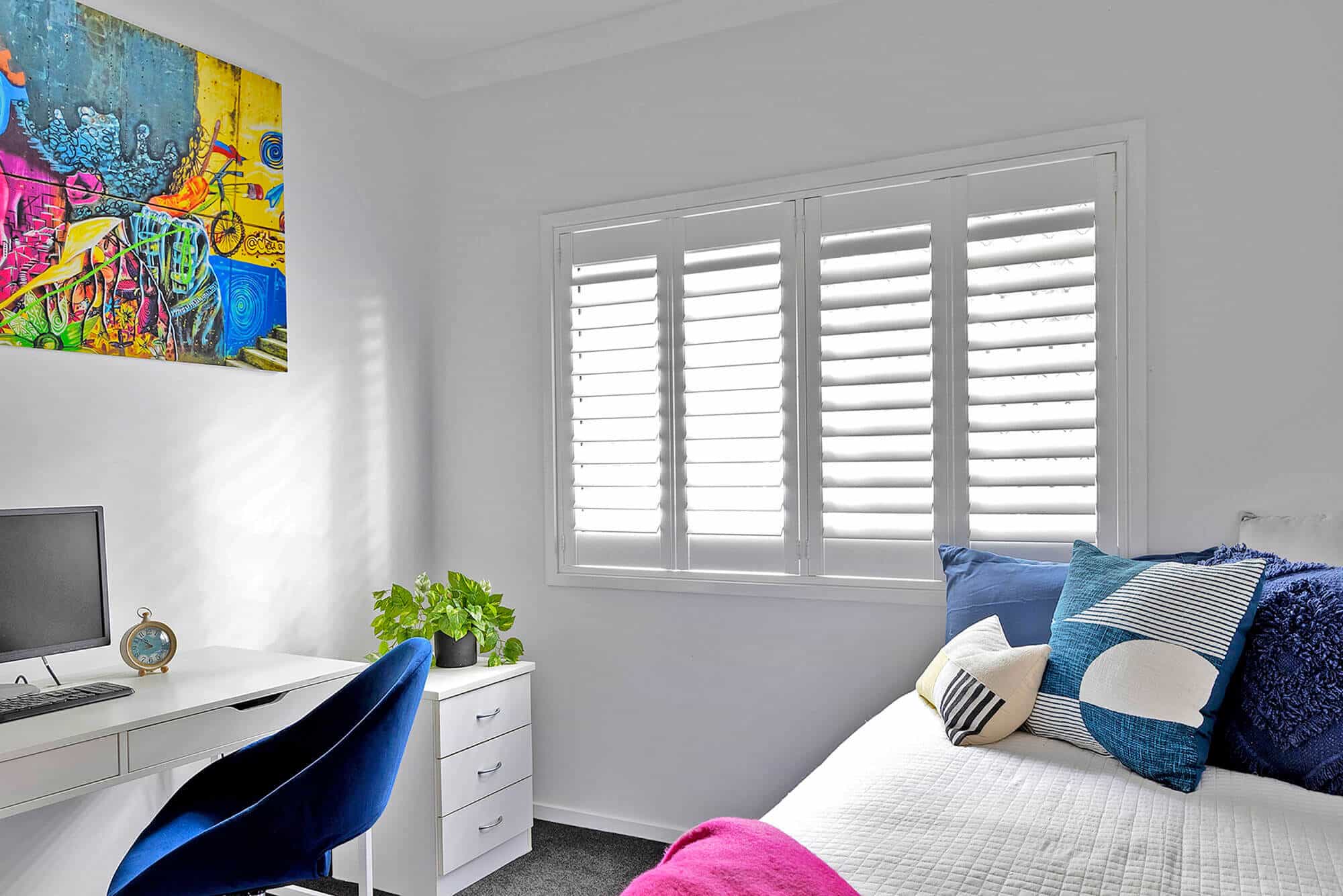 Woodlore plantation shutter louvres showing engineered wood composite construction and polypropylene coating