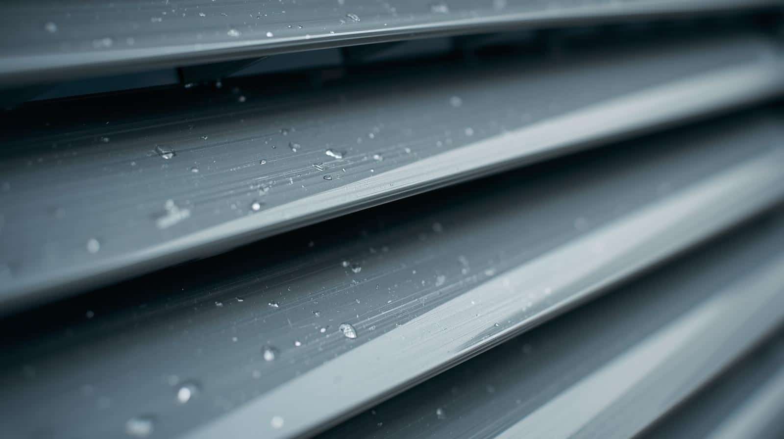 Close-up of powder-coated aluminium louvre blades showing weather-resistant finish